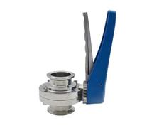 Vanne papillon sanitaire à trois pinces SS304, vanne de contrôle de débit à poignée en bec de canard de qualité alimentaire for pipeline de brasserie et pharmaceutique(63mm Ferrule77.5)