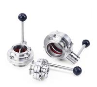 Vanne papillon sanitaire en acier inoxydable 304, 3/4", 1", 1-1/2", 2", 19/32/25/38/51/63 mm, triple collier de serrage 50,5/64/77,5 mm(25mm Ferrule 50.5)