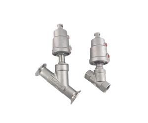 Vanne pneumatique à siège incliné Vanne de siège d'angle pneumatique en acier inoxydable, pince de soudage à filetage femelle, type Y(DN15,CLAMP_PLASTIC HEAD)