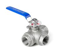 Vanne sphérique à 3 voies, vanne à bille en laiton DN25 de 1 pouce en acier inoxydable de type T, robinet à trois voies fileté femelle pour l'eau, l'huile et le gaz