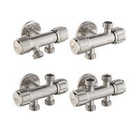 Vanne triangulaire à trois voies à double commande G1/2, vanne d'angle à deux sorties, robinet d'arrêt de toilette for machine à laver, robinet multifonction(6342)