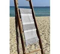 VANNERIE DU MONDE Fouta Tunisienne - Serviette de Plage - Serviette Hammam, Paréo - 100x200cm - Arthur Gris Clair - Léger - Absorbant - 100% Coton