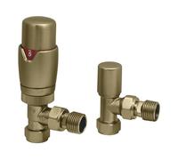 Vannes thermostatiques pour radiateur et vanne de verrouillage coudée - Design élégant et moderne 1/2" x 15 mm (laiton brossé)