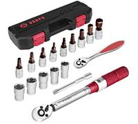 VANPO 1/4" Clé Dynamométrique de Torsion 5-25 Nm, Précision ± 3%, 17 Pièces Kit D'entretien pour Vélos Route Montagne avec Barre D'extension, Clé à Cliquet 1/4", Hex et Torx Bits, Douilles Allen