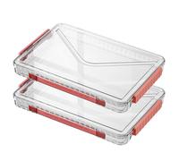 VANRA Boîte de rangement transparente avec couvercles verrouillables, empilable en plastique, pour projets, bureau, magazines, fournitures scolaires (2 rouges, taille S)