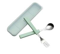 VANRA Couverts pour Enfants, 2 Pièces Inox Fourchette et Cuillère avec Boîte de Rangement pour Gamins,Vert