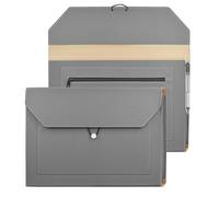 VANRA Dossiers classeurs extensibles en cuir PU, porte-documents portefeuille avec enveloppes de classement à 2 poches, étui organisateur de documents avec cordon élastique pour papier format A4 (Gris