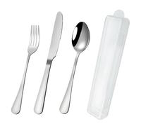 VANRA Ensemble de couverts de voyage avec valise - Couverts portables pour boîte à déjeuner - En acier inoxydable - Réutilisable - 3 pièces - Fourchette cuillère - Couteau pour le travail, l'école, le
