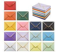 VANRA Lot de 150 enveloppes d'invitation colorées auto-adhésives A2 à rabat en V avec bordure dorée pour cartes de vœux, invitations de mariage, remise de diplôme, photos (15 couleurs assorties, A2)