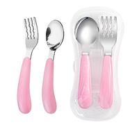 VANRA Lot de 2 fourchettes et cuillères pour enfant avec étui de voyage en acier inoxydable 18/8 - Couverts pour enfants - Couverts pour l'école - Boîte à déjeuner (rose)