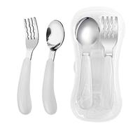 VANRA Lot de 2 fourchettes et cuillères pour enfant avec étui de voyage en acier inoxydable 18/8 - Couverts pour enfants - Couverts pour l'école - Boîte à déjeuner (blanc)