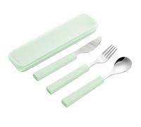 VANRA Lot de 3 ustensiles pour enfants en acier inoxydable 18/10 - Couverts pour enfants - Couteau, cuillère, fourchette - Avec étui de transport - Pour boîte à déjeuner - Vert