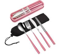 VANRA Lot de 4 couverts de voyage portables avec mallette de rangement, couverts en acier inoxydable réutilisables avec fourchette, cuillère, couteau, baguettes pour voyage, école, travail