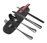 VANRA Lot de 4 couverts de voyage portables avec mallette en acier inoxydable - Couverts réutilisables pour camping, travail et boîte à déjeuner