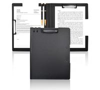 VANRA Porte-bloc A4 avec double clips métalliques, porte-bloc pliable en plastique avec porte-stylo pour bureau, école, salle de classe (noir)