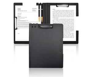 VANRA Porte-bloc A4 avec double clips métalliques, porte-bloc pliable en plastique avec porte-stylo pour bureau, école, salle de classe (noir)