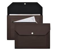 VANRA Porte-documents extensible en cuir synthétique avec bouton pression et poche zippée pour papier format A4 (marron foncé)