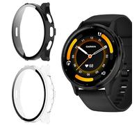 Vanrain Coque pour Garmin Venu 3, 2 Pièces Couverture Totale PC Coque Anti-Rayure Bumper Protecteur Étui con Protection écran Verre Trempé 9H Dureté Haute Définition, Transparent+Noir