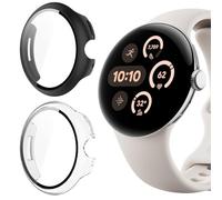 Vanrain Coque pour Google Pixel Watch 3 41mm/Pixel Watch 2/1, 2 Pièces Couverture Totale PC Coque Anti-Rayure Bumper Protecteur Étui HD Clear Case Protection, Transparent+Noir