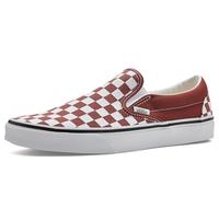 Vans Classic Slip-On, Sneakers unisexe en toile, motif à carreaux, semelle en caoutchouc, profil bas, Rouge rouille blanc, 46 EU