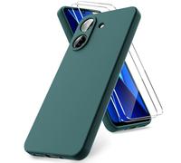 Vansdon Coque Compatible avec Xiaomi Poco C65 / Redmi 13C, 2 Film de Protection en Verre trempé, Housse Souple en TPU en Silicone Liquide, Housse en Caoutchouc Antichoc - Vert Nuit