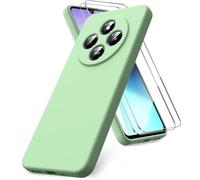 Vansdon Coque Compatible avec Xiaomi Redmi 14C/Xiaomi Poco C75, 2 Film de Protection en Verre trempé, Housse Souple en TPU en Silicone Liquide, Housse en Caoutchouc Antichoc - Vert Matcha