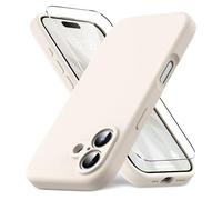 Vansdon Coque pour iPhone 16,Housse Silicone Liquide Mince, Doublure Microfibre Anti-Rayures, 1x Film de Protection en Verre Trempé, Protection Antichoc,Gris Pierre