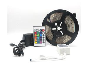 Vansuky Ruban LED 3528 RGB Etanche 5 Meter Strip Light Multicolore 300 LEDs Télécommande Infrarouge 24 Touches,Adapteur,Alimentation 2A 12V