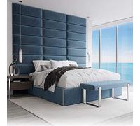 VANT Panneaux Muraux d'appoint Rembourrés - Paquet de 4 - Facile à Installer - Double Tête de lit King Size (En Velours Bleu Paon, 76cm de Large)