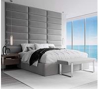 VANT Panneaux Muraux d'appoint Rembourrés - Paquet de 4 - Facile à Installer - Double Tête de lit King Size (Velours Fumée Gris, 91cm de large)