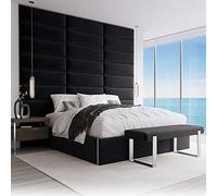 VANT Panneaux Muraux d'appoint Rembourrés - Paquet de 4 - Facile à Installer - Double Tête de lit King Size (Peluche Velours Noir, 91cm de Large)