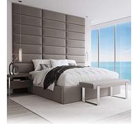 VANT Panneaux Muraux d'appoint Rembourrés - Paquet de 4 - Facile à Installer - Double Tête de lit King Size (En Velours Gris Gothique, 76cm de Large)