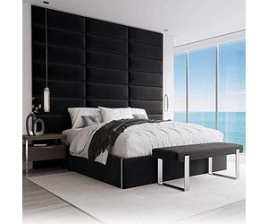 VANT Têtes de lit Rembourrées - Panneaux Muraux d'appoint - Paquet 4 - Tête de lit avec lit King Size (76cm de Large, Peluche Velours Noir)
