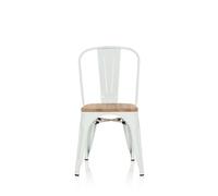 hjh OFFICE 645046 Chaise bistrot VANTAGGIO Comfort W Métal Blanc/Assise Bois foncé, Style Industriel, empilable