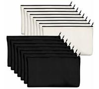 Vantasii Pack de 15 sachets en Coton Vierge Artisanat Sacs à Fermeture éclair Trousse de Maquillage pour Rangement Fixe des Cosmétiques (Beige & Noir, 21 x 12 cm)