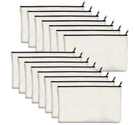 Vantasii Pack de 15 Sacs en Coton Vierge Artisanat Sachets à Fermeture éclair Trousse de Maquillage pour Rangement Fixe des Cosmétiques (Blanc cassé, Fermeture éclair Noir foncé, 21 x 12 cm)