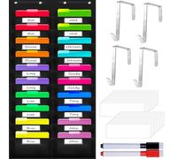 Vantasii Tableau de poche en nylon avec 20 poches pour étiquette de nom, organiseur de dossiers muraux, 4 crochets et 20 cartes vierges(72,4 x 119,4 cm)