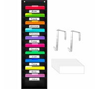 Vantasii Tableau de Rangement Robuste avec 10 Poches, Classeur Mural Suspendu, 2 Crochets de Porte Inclus, 10 Etiquettes Blanches Effaçables à Sec, Classeurs (Noir, 36 x 119 cm)