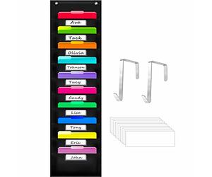Vantasii Tableau de Rangement Robuste avec 10 Poches, Classeur Mural Suspendu, 2 Crochets de Porte Inclus, 10 Etiquettes Blanches Effaçables à Sec, Classeurs (Noir, 36 x 119 cm)