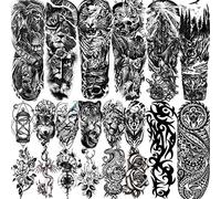 VANTATY 20 feuilles extra larges à bras complet tatouages temporaires pour hommes et adultes, tatouages temporaires de tigre, serpent, léopard, roi lion tatouages temporaires pour femmes, faux