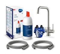 VANTO INOX Robinet de cuisine à 3 voies - En acier inoxydable 304 - Haute pression - Filtre à eau potable sous établi, filtre à eau potable avec BRITA P1000, tuyaux et adaptateur - Bec en U