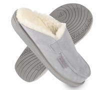 Vanuba - Chaussons femme Awassi Pantoufles modernes Cuir véritable Nature Laine D005 Gris-Blanc, Taille 36 UE
