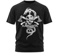 vanVerden North Legendary T-Shirt Homme - Ragnarök Tête de Mort Imprimé sur la Poitrine, Cadeaux Vikings Nordiques Walhalla pour Hommes, Odin Thor Valhalla Viking Shirt, Couleur:Noir/Blanc, Taille:S
