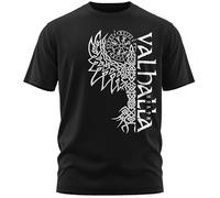 vanVerden North Legendary T-Shirt Homme - Valhalla Odin Corbeau Hugin Munin Imprimé sur la Poitrine, Cadeaux Vikings Nordiques Walhalla pour Hommes, Thor Viking, Couleur:Noir/Blanc, Taille:XL