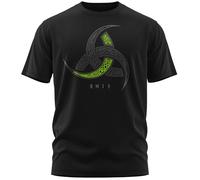 vanVerden NØRTH Legendary T-Shirt Homme - Cornes d'Odin Trinkhörner Imprimé sur la Poitrine, Cadeaux Vikings Nordiques Walhalla pour Hommes, Thor Valhalla Viking Shirt, Couleur:Noir/Vert, Taille:5XL