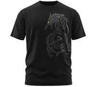 vanVerden NØRTH Legendary T-Shirt Homme - Fenriswolf 2.0 Fenrir Loup Imprimé sur la Poitrine, Cadeaux Vikings Nordiques Walhalla pour Hommes, Odin Thor Valhalla Viking, Couleur:Noir/Vert, Taille:XL