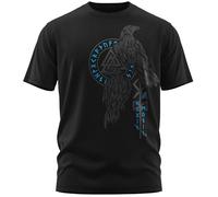 vanVerden NØRTH Legendary T-Shirt Homme - Hugin et Munin Corbeaux d'Odin Imprimé sur la Poitrine, Cadeaux Vikings Nordiques Walhalla pour Hommes, Thor Valhalla Viking, Couleur:Noir/Bleu, Taille:L