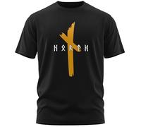 vanVerden NØRTH Legendary T-Shirt Homme - Logo Original North Runes Imprimé sur la Poitrine, Cadeaux Vikings Nordiques Walhalla pour Hommes, Odin Thor Valhalla Viking, Couleur:Noir/Jaune, Taille:XXL
