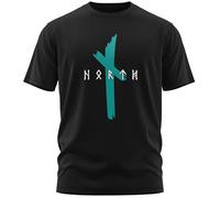 vanVerden NØRTH Legendary T-Shirt Homme - Logo Original North Runes Imprimé sur la Poitrine, Cadeaux Vikings Nordiques Walhalla pour Hommes, Odin Thor Valhalla Viking, Couleur:Noir/pétrole, Taille:L