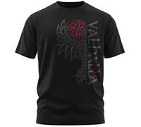 vanVerden NØRTH Legendary T-Shirt Homme - Valhalla Odin Corbeau Hugin Munin Imprimé sur la Poitrine, Cadeaux Vikings Nordiques Walhalla pour Hommes, Thor Viking, Couleur:Noir/Rouge Sang, Taille:L